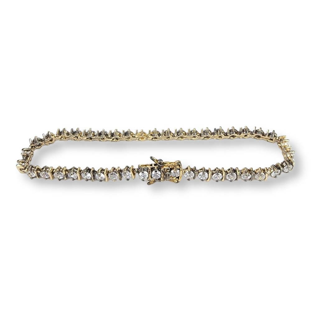 DL Tennis Bracelet Gold Vermeil 7.25in Yellow Cubic Zirconia 925 Sterling Silver